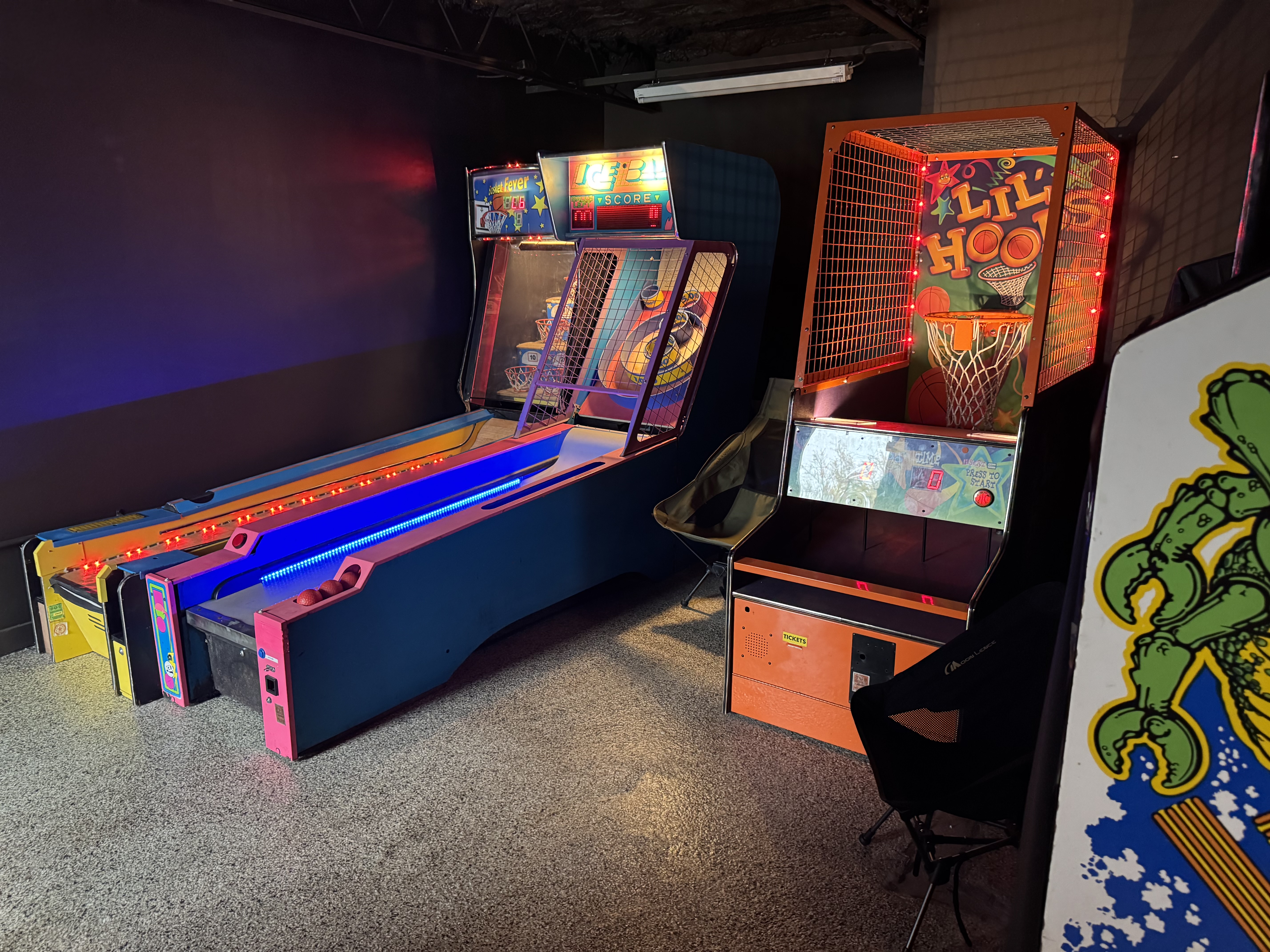 Basketball and skee-ball games